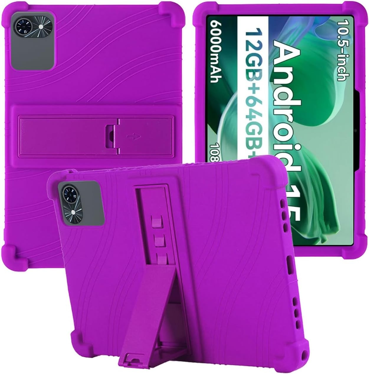 Soft Silicone Case Compatible with TABWEE T80 10.5" Tablet, Adjustable Stand, Purple