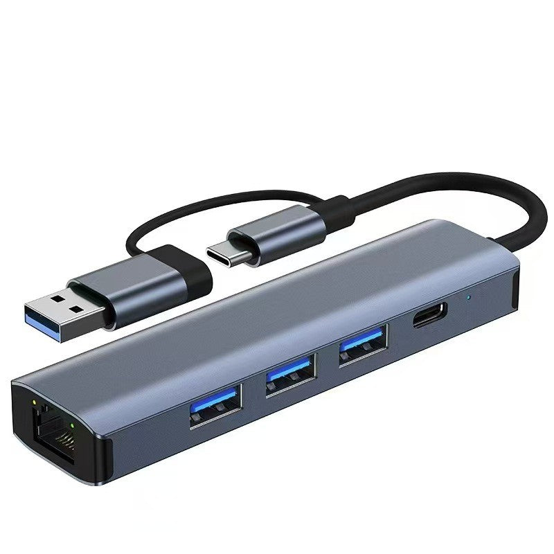USB C Hub 5-in-2 with Gigabit Ethernet Adapter for Laptop, Tablet, Phone - Type-C Dual Head OTG Hub