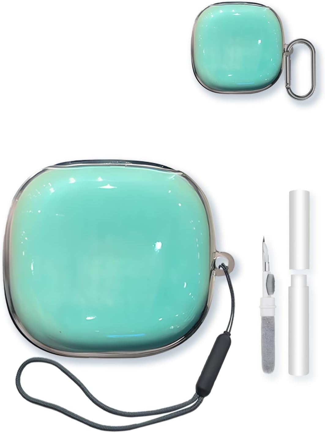 Compatible with SHOKZ OpenFit 2 TPU Shockproof Case with Keychain and Cleaning Kit - Green