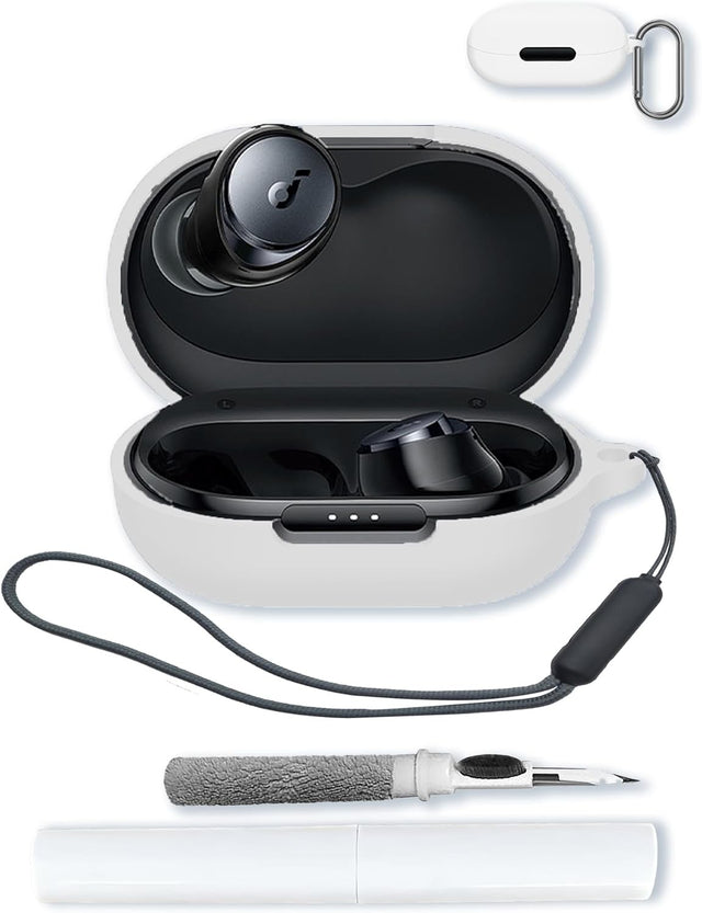 Case Compatible with Soundcore Space A40, Soft Silicone, Keychain, Cleaning Kit, Lanyard