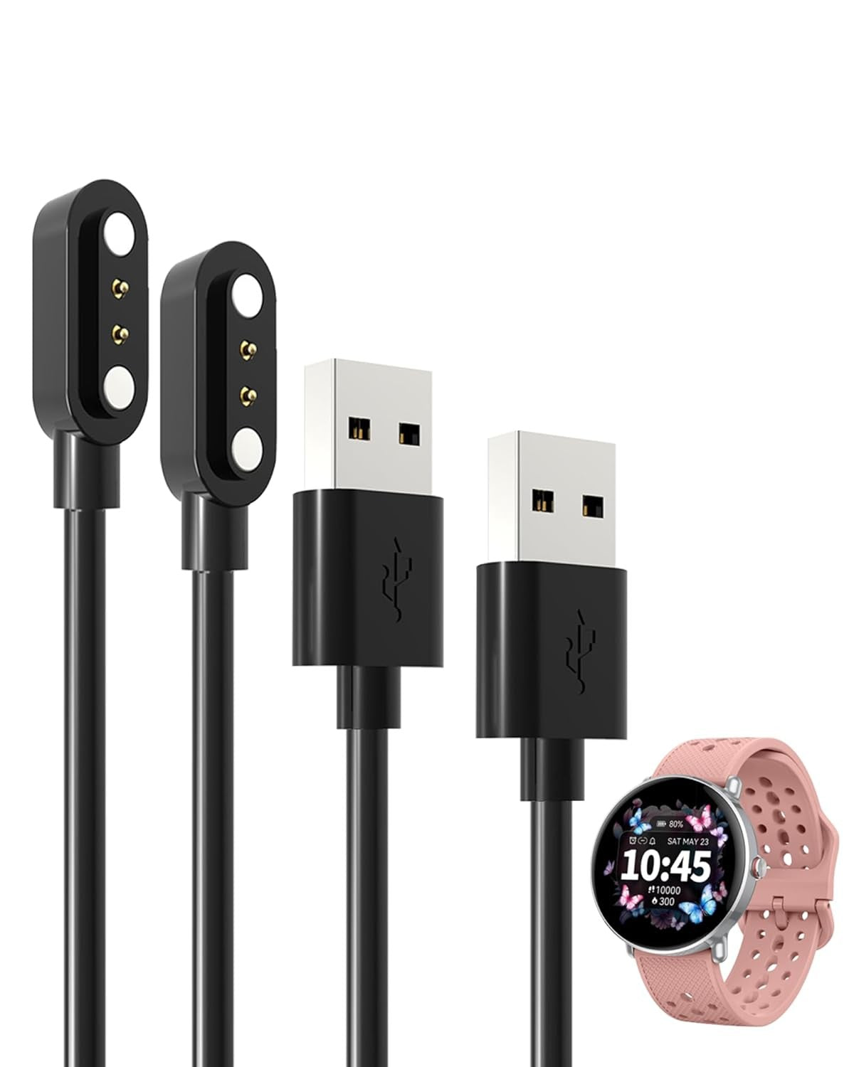 2-Pack Magnetic Charging Cable Compatible with TitanSync 1.39/1.96 Inch Smart Watch USB Charger Cord (Black)
