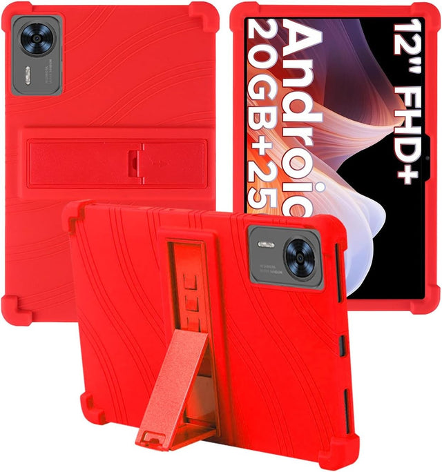 Soft Silicone Case Compatible with DOOGEE T36 (2025) 12" Tablet, Shockproof Stand Kid-Friendly Red