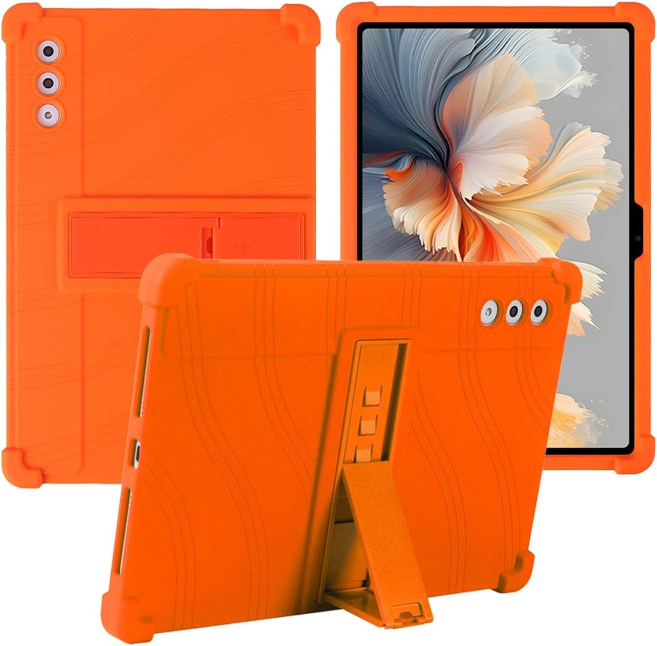 Soft Silicone Tablet Case Compatible with Lenovo Yoga Tab Plus 12.7", Adjustable Stand, Shockproof, Kids, Orange