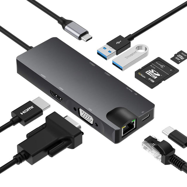 8-in-1 USB C Hub Adapter with Gigabit Ethernet, Type-C Multiport Dock Compatible with Laptop, Tablet, Phone, Steam Deck