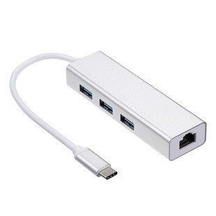 Type-C to RJ45 Gigabit Ethernet Adapter, 4-in-1 USB-C Hub with USB 3.0 Ports, Plug and Play External Network Card for Laptop PC