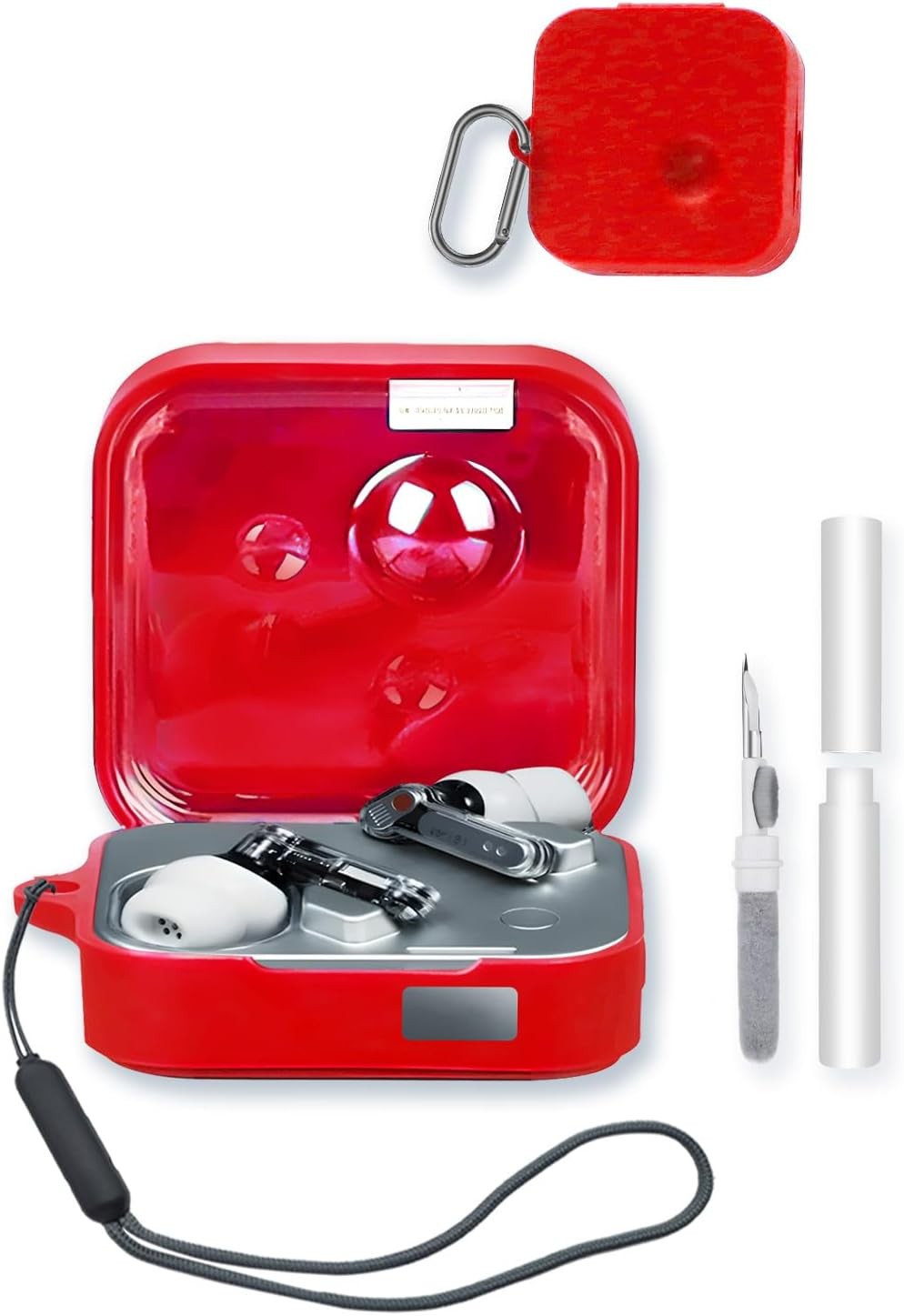 Silicone Case for Nothing Ear 3, Protective Cover with Keychain & Cleaning Kit, Red