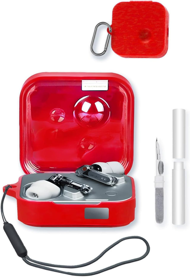 Silicone Case for Nothing Ear 3, Protective Cover with Keychain & Cleaning Kit, Red
