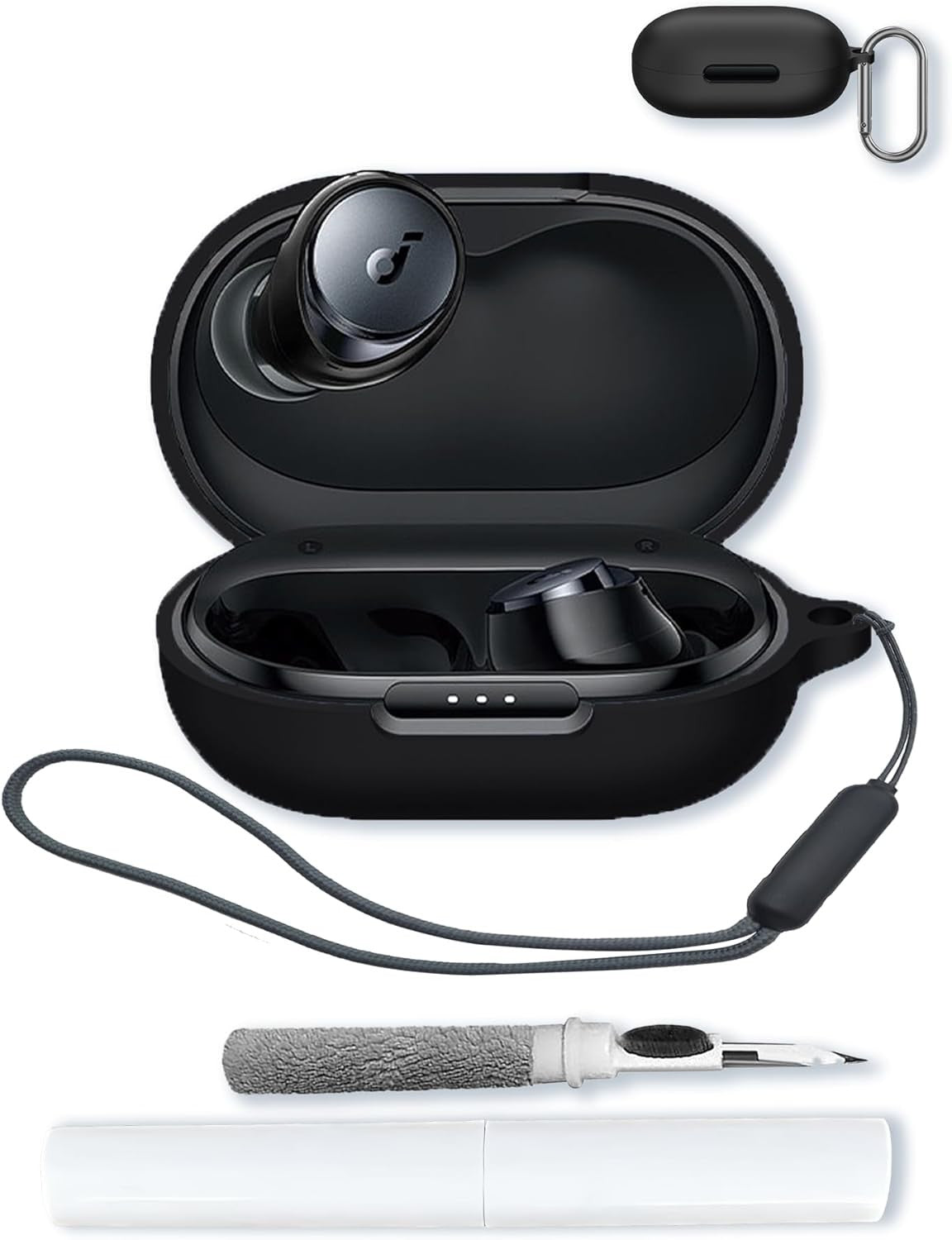 Silicone Case for Soundcore Space A40 Earbuds, Soft Protective Cover with Keychain & Cleaning Kit
