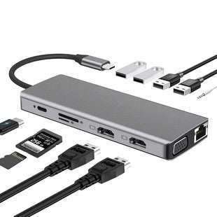 USB C Dual HDMI Docking Station 12-in-1, Type C Hub with Gigabit Ethernet, 4K Multi-Monitor Display