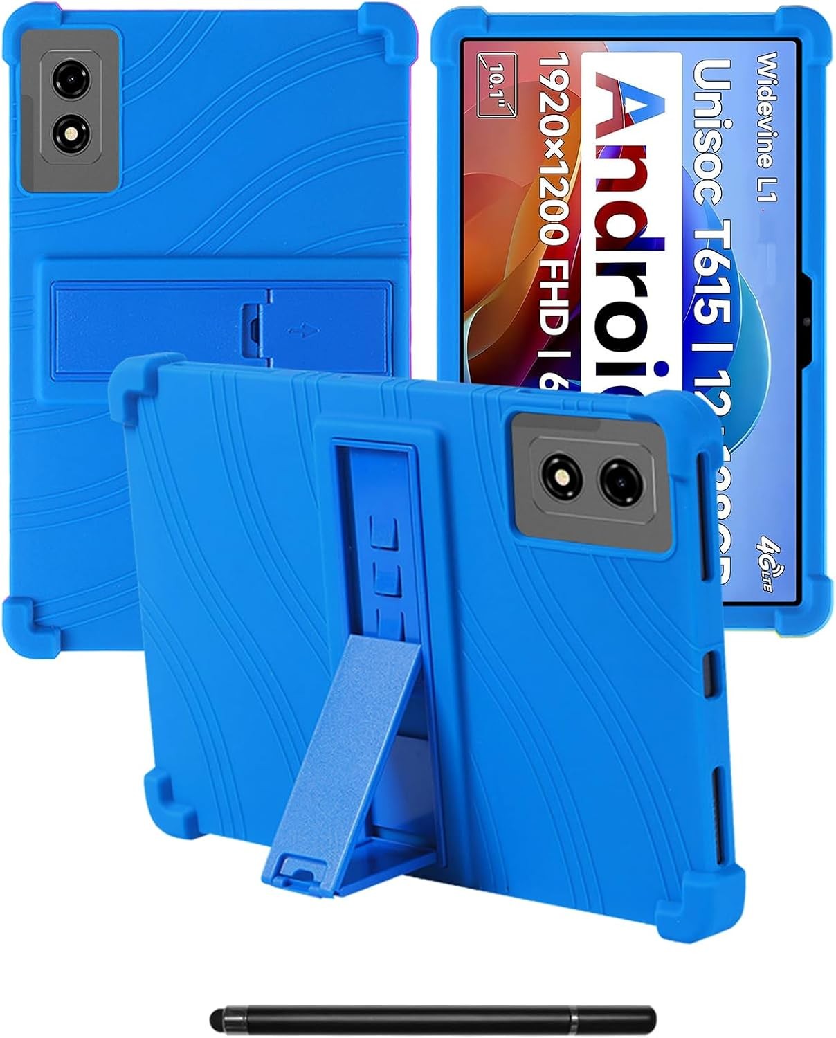 Soft Silicone Tablet Case Compatible with BNCF Bpad 10, Adjustable Stand, Shockproof, Kids Friendly, Blue