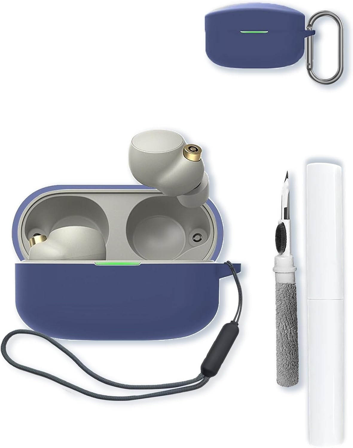 Silicone Case for Sony WF-1000XM4, Protective Cover with Keychain & Cleaning Kit, Dark Blue