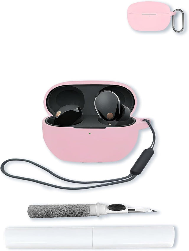 Silicone Case Compatible with Sony WF-1000XM5, with Keychain, Cleaning Kit & Lanyard, Green