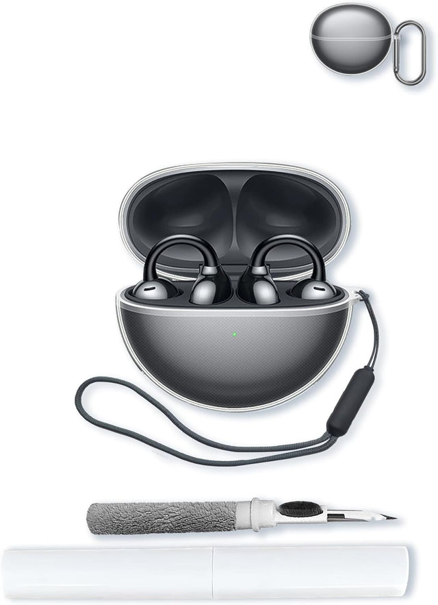 Compatible with Huawei FreeClip Case, Clear TPU Shockproof Cover, Keychain, Cleaning Kit, Lanyard
