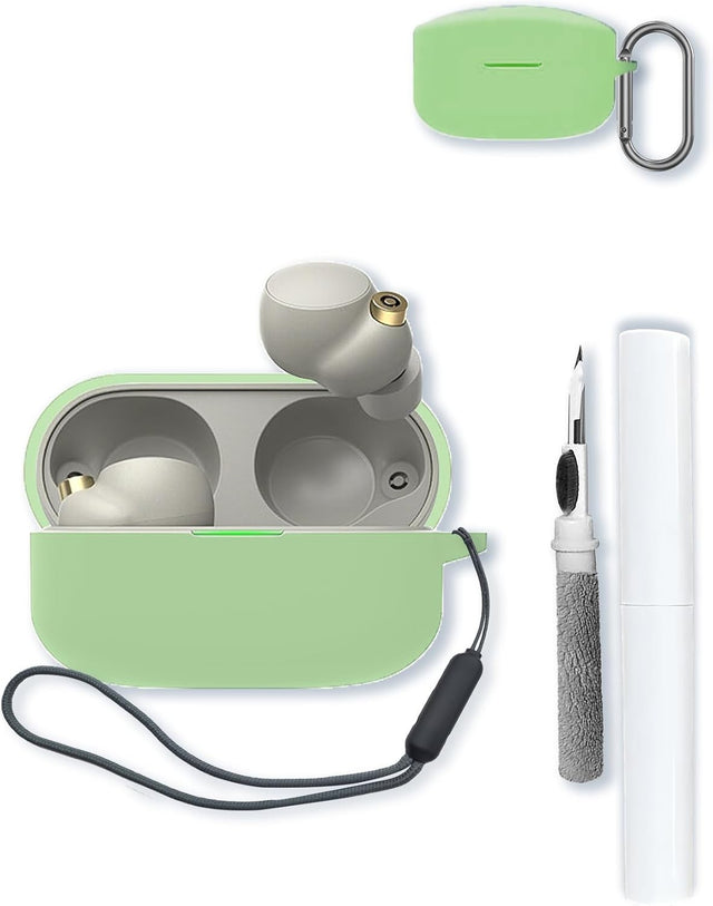 Silicone Case Compatible with Sony WF-1000XM4, Keychain, Clean Kit & Lanyard - Yellow Matcha Green