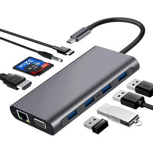 USB C 11-in-1 Hub Adapter for iPad, Tablet, Gaming Console, Ethernet, 4K HDMI, Type-C Multi-Port Expansion Dock