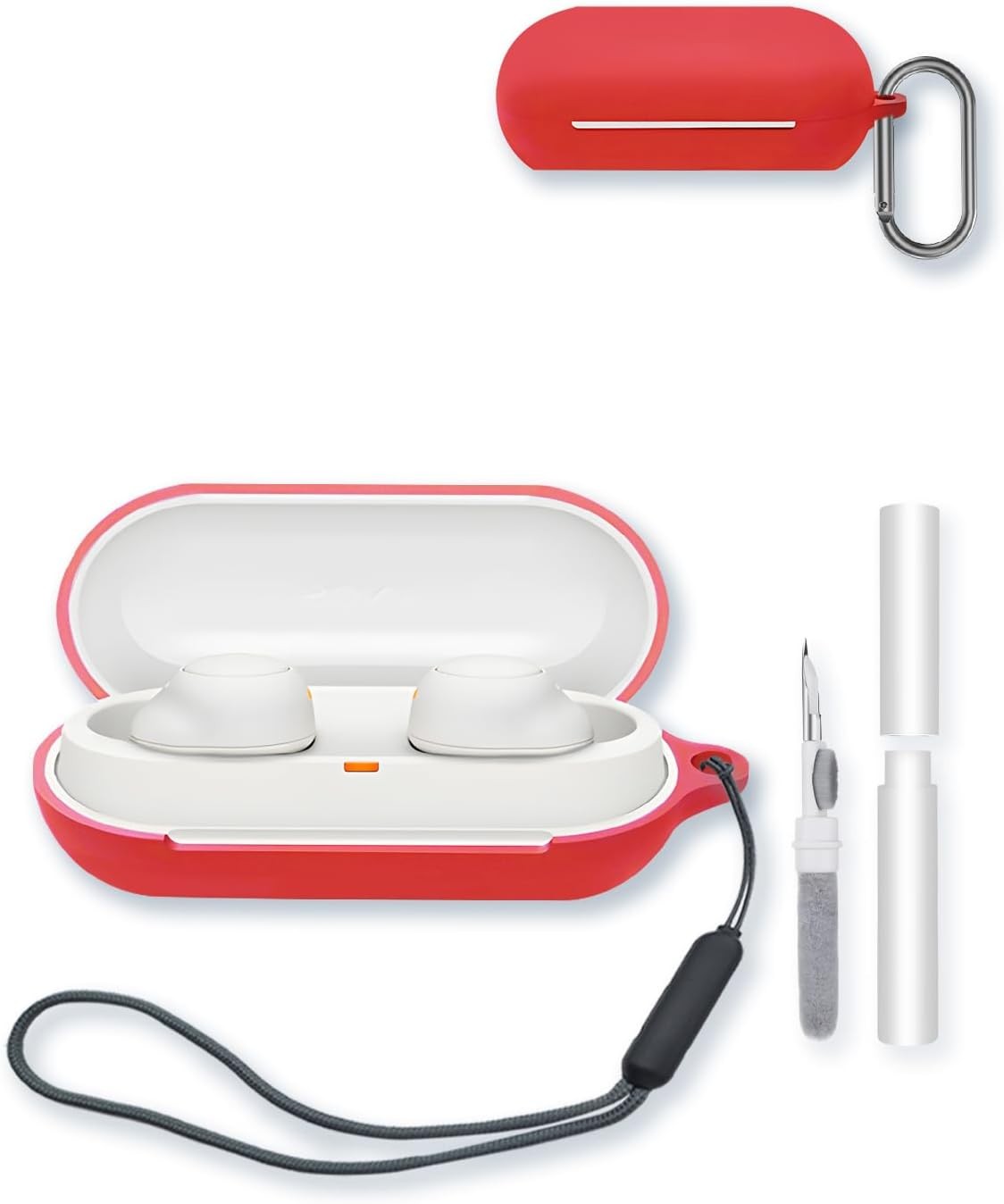 Compatible with Sony WF-C500 Silicone Case Cover, Soft Protective Skin with Keychain and Cleaning Kit for Truly Wireless Earbuds Red