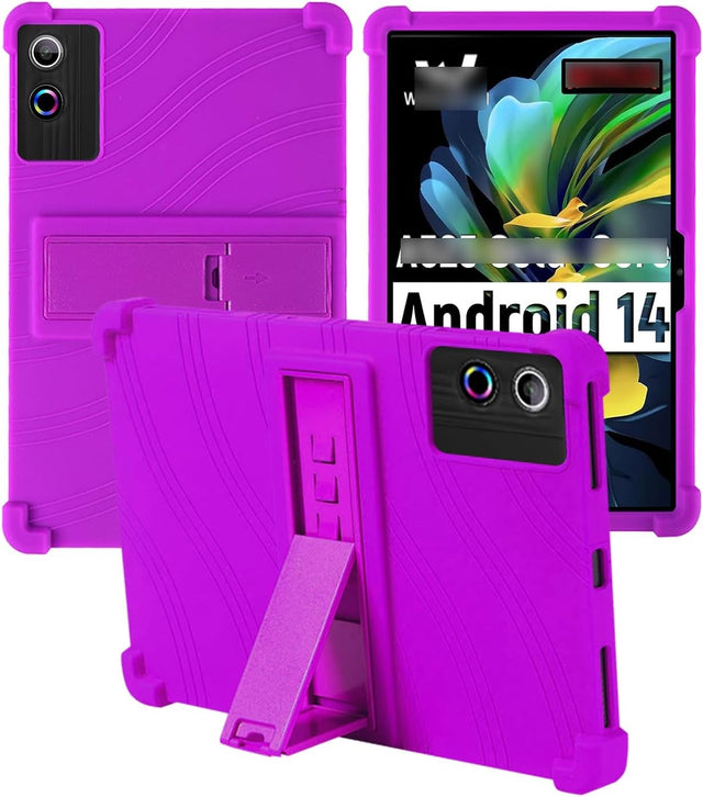 Compatible with ROWT A10 Tablet Case 10 Inch, Soft Silicone Shockproof Cover with Adjustable Kickstand for Kids & Adults - Purple