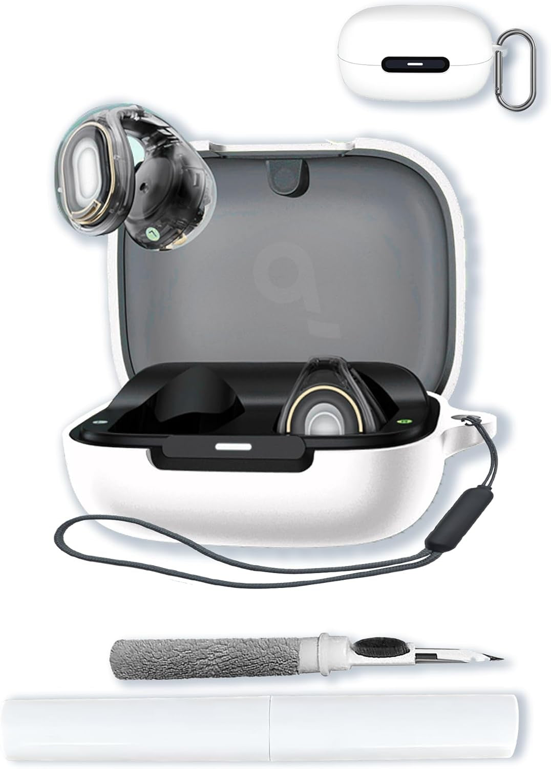 Silicone Case Compatible with Soundcore C40i, Protective Cover with Keychain, Cleaning Pen & Lanyard
