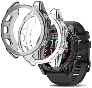 2 Pack Compatible with Garmin Fenix 8 47mm TPU Watch Case, Clear+Gray, Shockproof Full Protection