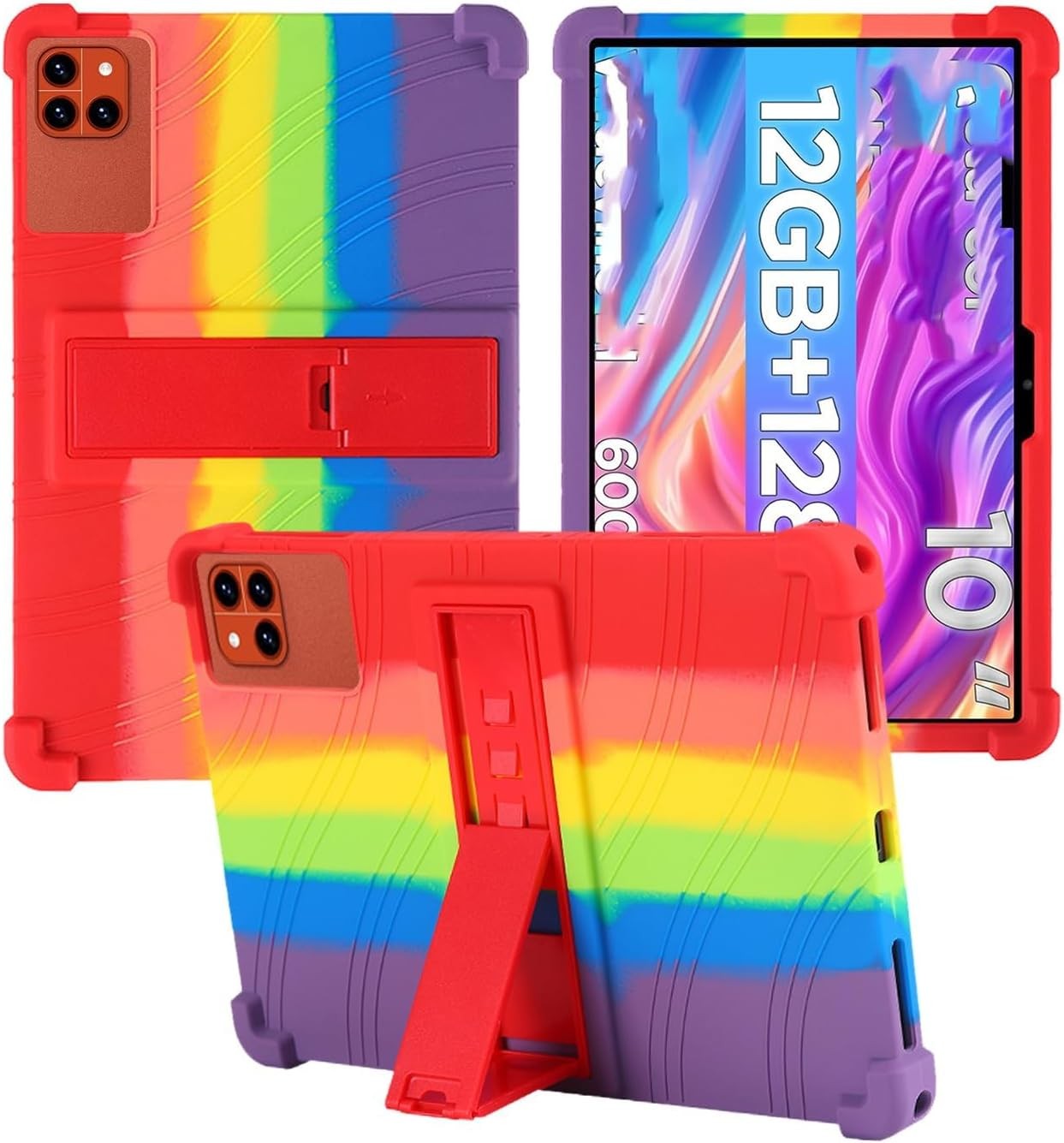 Compatible with Callsky-Tab Ctab 10 10.1 Case, Silicone Adjustable Stand Shockproof Kids (Red Rainbow)