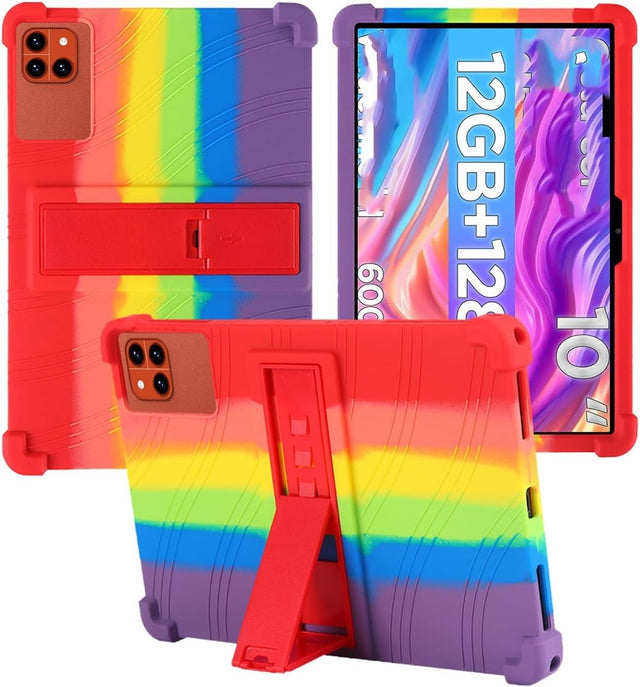 Compatible with Callsky-Tab Ctab 10 10.1 Case, Silicone Adjustable Stand Shockproof Kids (Red Rainbow)