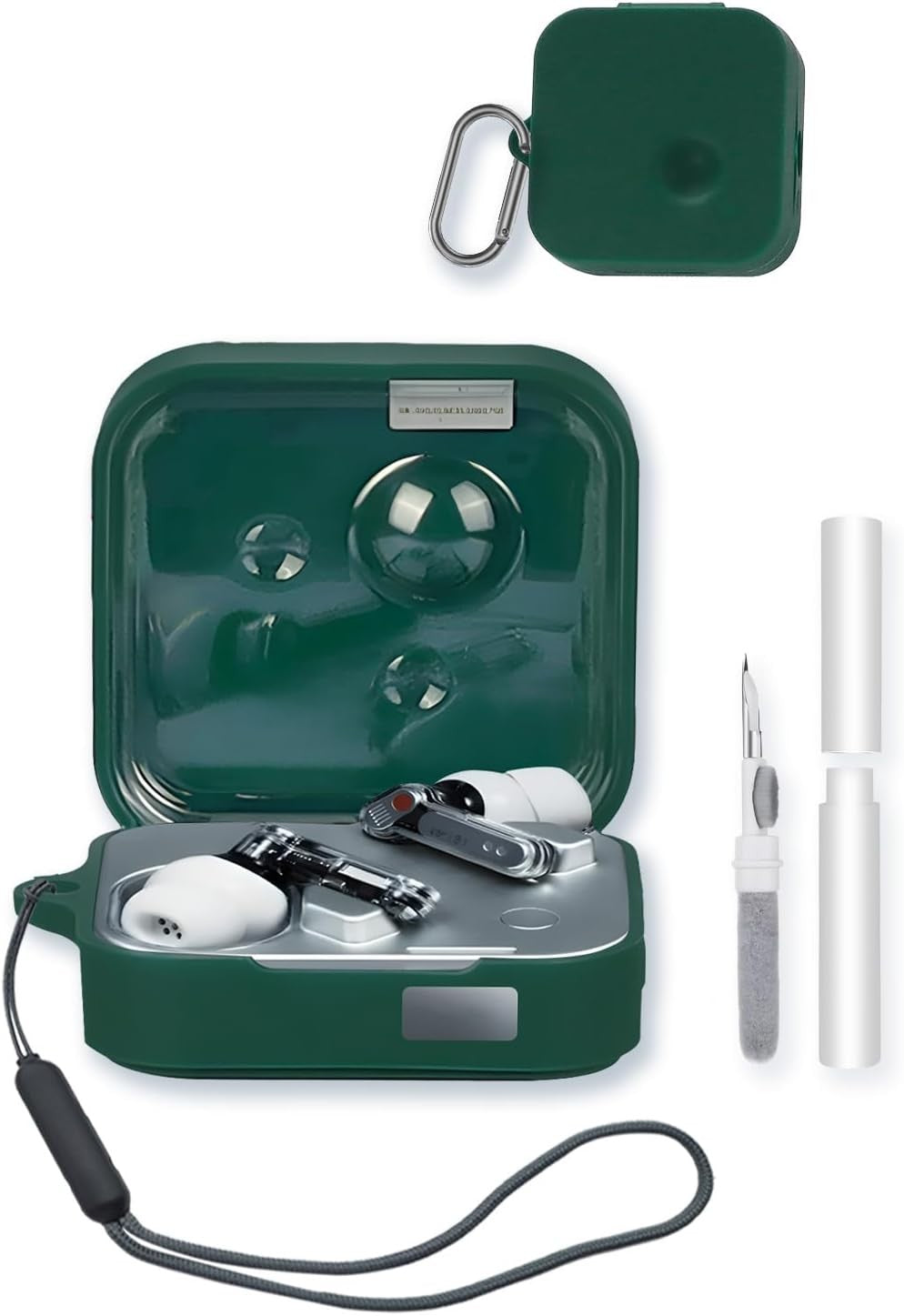 Compatible with Nothing Ear 3 Silicone Case, with Keychain, Cleaning Pen & Lanyard - Green