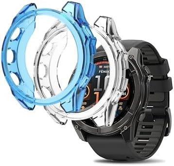 2 Pack TPU Case Compatible with Garmin Fenix 8 47mm, Shockproof Protective Cover, Clear+Gray
