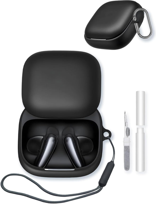 Silicone Case for Soundcore Liberty Buds, Protective Cover with Keychain & Cleaning Kit, Black