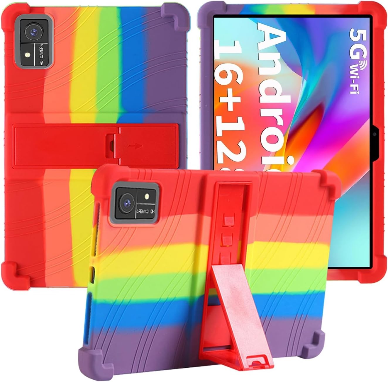 Compatible with YOBANSE/Suicoey/MEIZE/JJGJ T618 10 Inch Case, Silicone Adjustable Stand RainBow