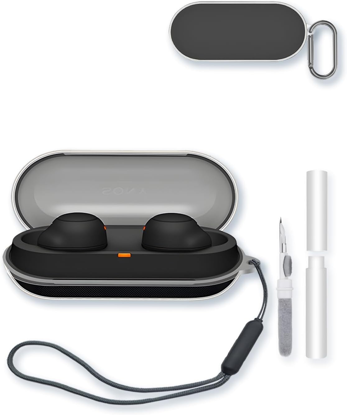 Compatible with Sony WF-C500, Transparent TPU Shockproof Cover with Keychain, Cleaning Kit & Lanyard