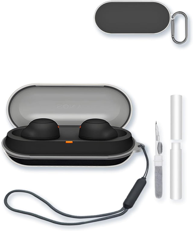 Compatible with Sony WF-C500, Transparent TPU Shockproof Cover with Keychain, Cleaning Kit & Lanyard