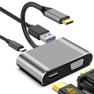USB-C Hub 4-in-1, Type C Adapter for Switch, Laptop, Phone, with HDMI 4K and VGA Output