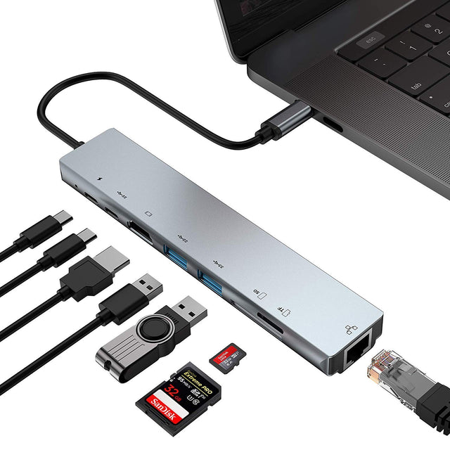 8-in-1 USB C Hub Adapter, Type C to HDMI, Ethernet, for Laptop & Switch