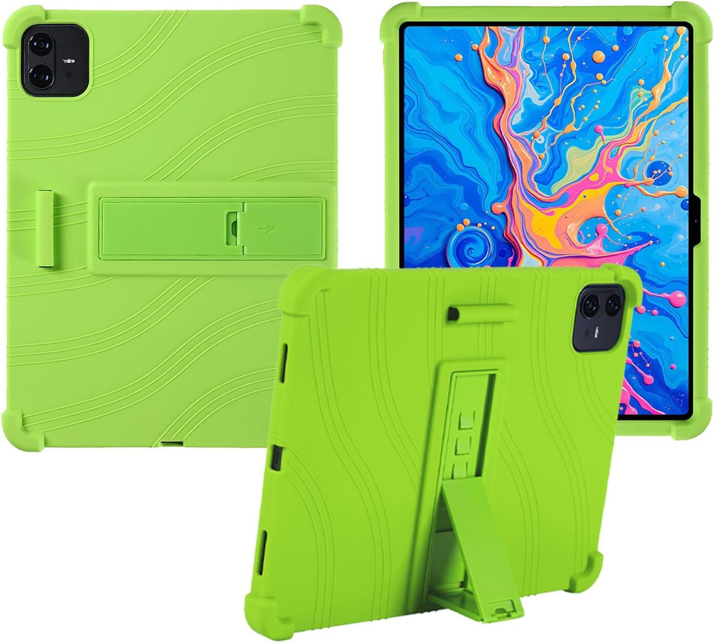 Silicone Tablet Case Compatible with TECLAST Artpad Pro 12.7", Adjustable Stand, Shockproof, Rainbow Green