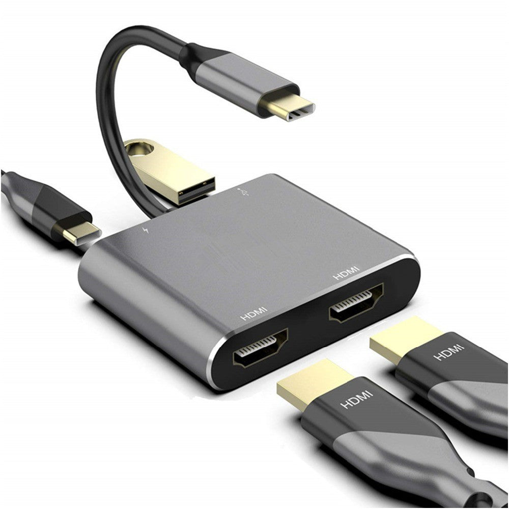 Type-C to Dual HDMI 4-in-1 Docking Station for Switch, Phone, Tablet, Laptop - USB Hub with Extended Display