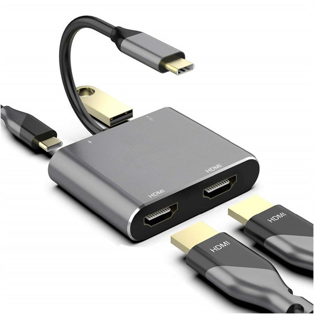 Type-C to Dual HDMI 4-in-1 Docking Station for Switch, Phone, Tablet, Laptop - USB Hub with Extended Display