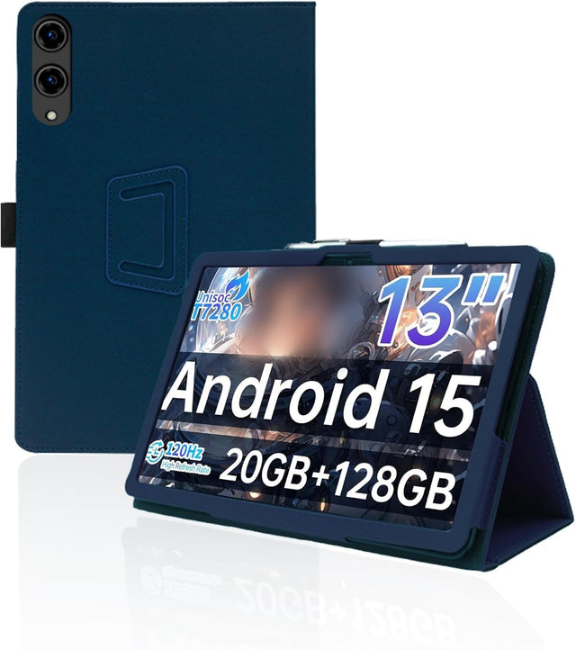 Compatible with TECLAST T65 Case, Folding Stand with Pencil Holder & Wrist Strap, PU, Dark Blue