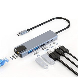 6-in-1 USB C Hub with Ethernet, for Phone, Tablet, Switch, Laptop