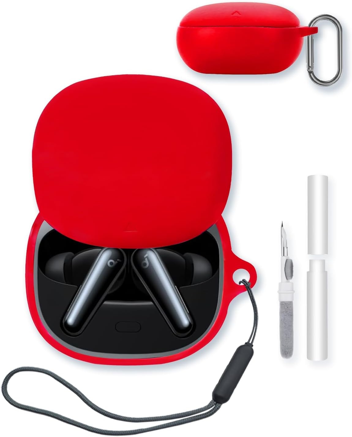 Compatible with Anker Soundcore Liberty 5 Silicone Case - Keychain, Cleaning Kit, Lanyard