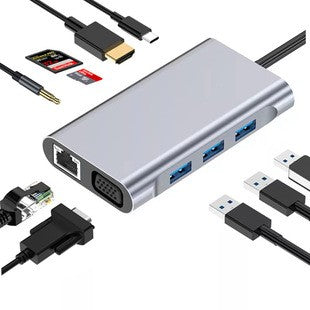 10-in-1 USB C Hub Docking Station, 4K HDMI, VGA, Gigabit Ethernet, for Laptop Phone Switch