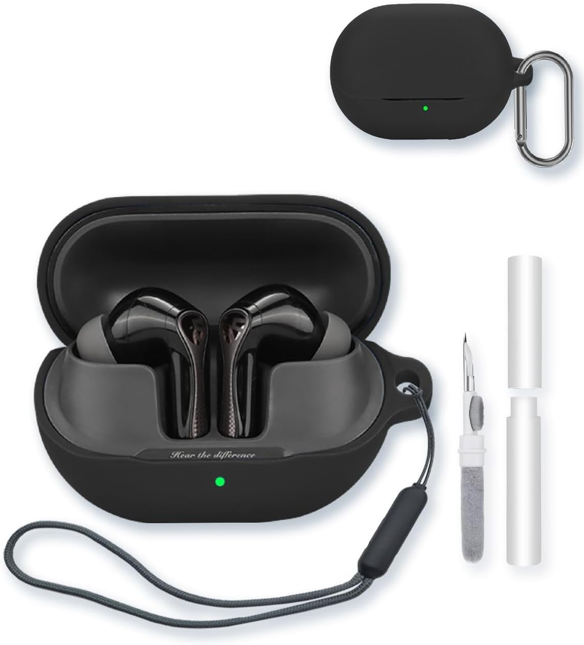 Silicone Case for SoundPEATS Air5 Pro Earbuds, Soft Protective Cover with Keychain & Cleaning Kit Black