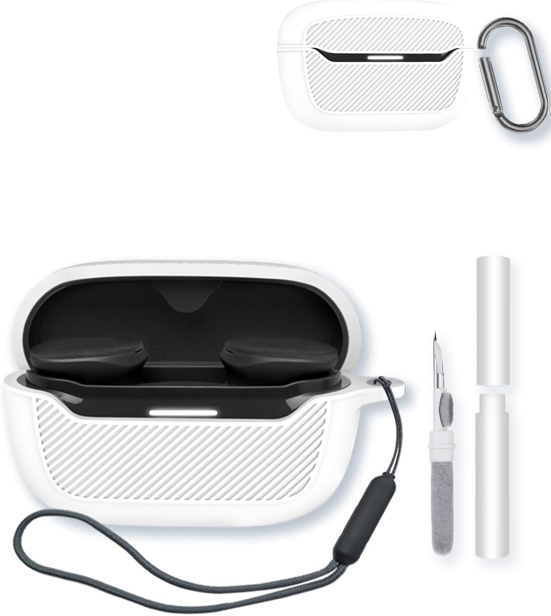 Compatible with JBL Endurance Race 2 Earbuds Silicone Case Cover with Keychain & Cleaning Kit - White