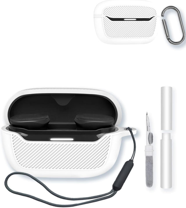 Compatible with JBL Endurance Race 2 Earbuds Silicone Case Cover with Keychain & Cleaning Kit - White