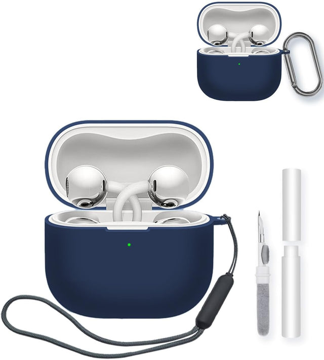 Compatible with Huawei FreeClip 2 Earbuds Silicone Case Keychain Cleaning Kit Lanyard Blue