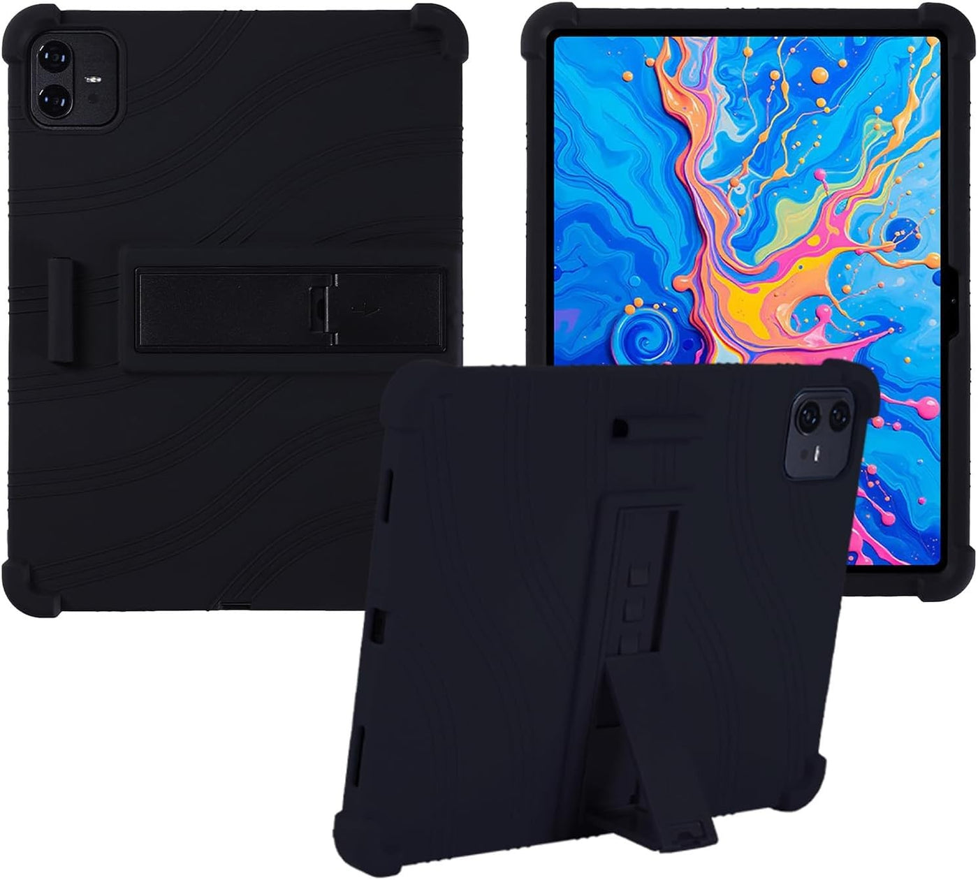 Silicone Tablet Case Compatible with TECLAST Artpad Pro 12.7", Adjustable Stand, Shockproof, Rainbow Black