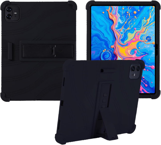 Silicone Tablet Case Compatible with TECLAST Artpad Pro 12.7", Adjustable Stand, Shockproof, Rainbow Black