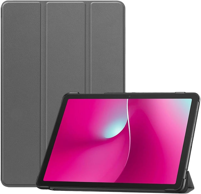 For T-Mobile REVVL TAB 2 5G 10.1 Inch Tablet Case, Tri-fold Cover with Auto Sleep/Wake, Premium PU Leather, Scratch Resistant, Grey