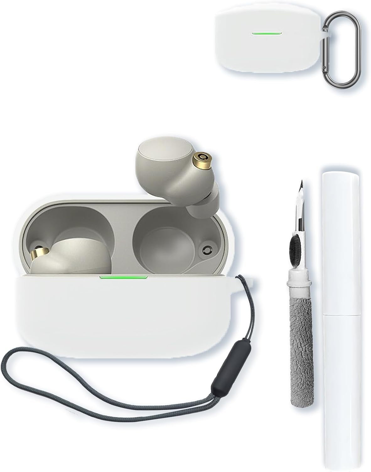 Silicone Case for Sony WF-1000XM4 Noise Canceling Earbuds, Soft Protective Cover with Keychain, Cleaning Kit & Lanyard, Shockproof Case