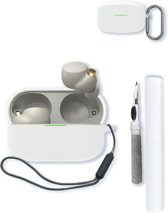 Silicone Case for Sony WF-1000XM4 Noise Canceling Earbuds, Soft Protective Cover with Keychain, Cleaning Kit & Lanyard, Shockproof Case