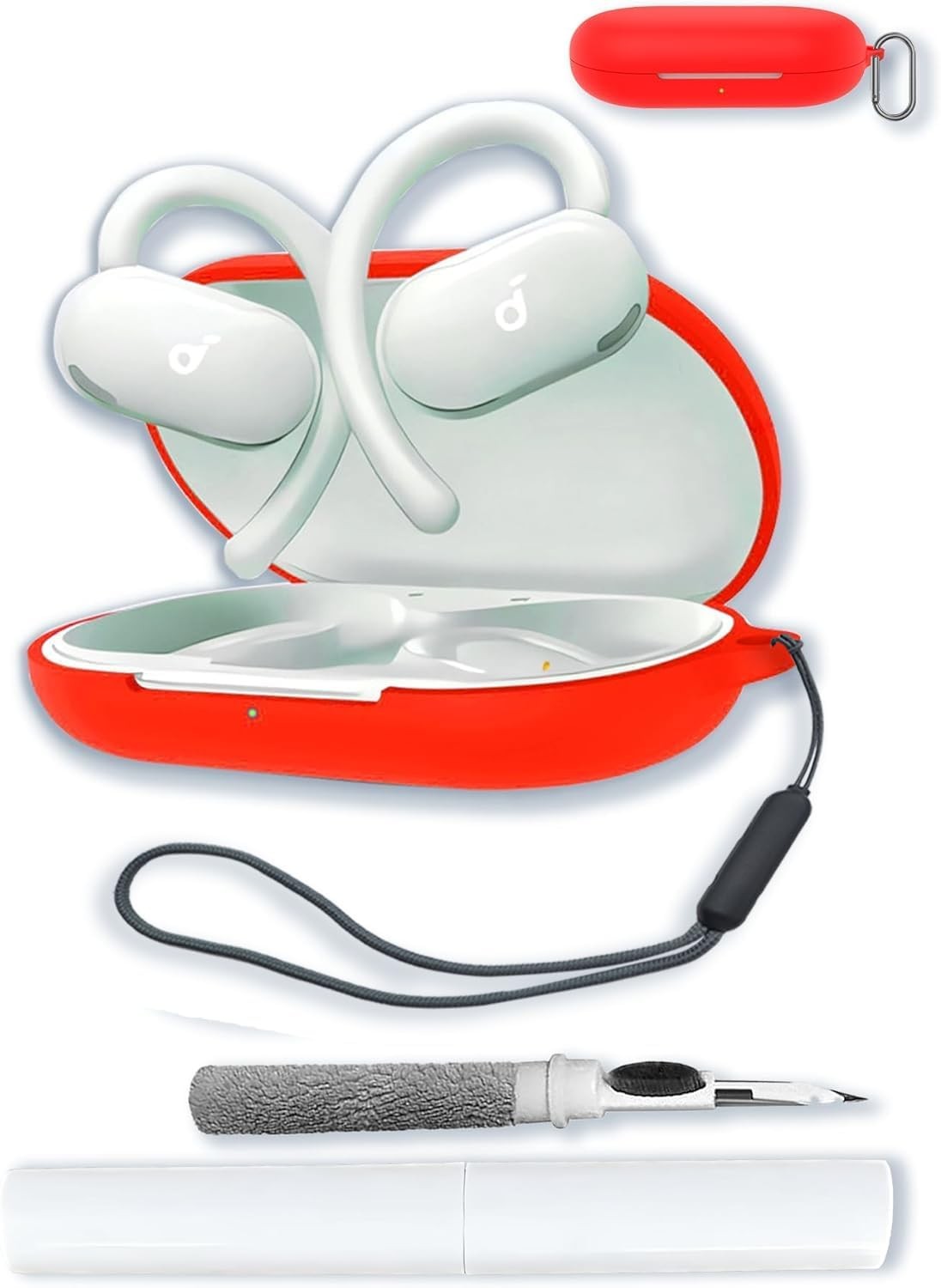 Silicone Case for Anker Soundcore V20i Earbuds, Soft Protective Cover with Keychain, Cleaning Kit and Lanyard